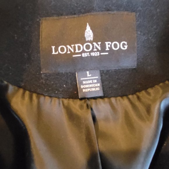 London Fog Black Wool Blend Double Breast Peacoat with Scarf Size Large - Picture 6 of 6